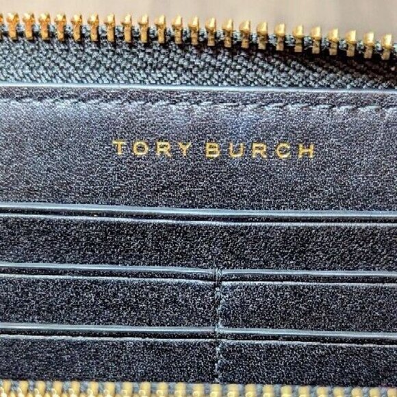 Tory Burch Gemini Link Black & Blue Snakeskin Python Full Zip Continental Wallet - Picture 5 of 8